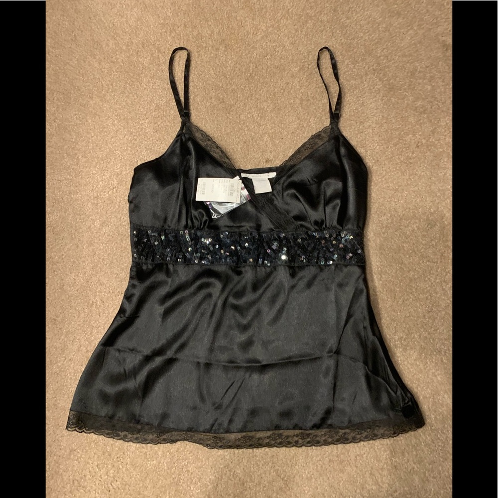 Charlotte Russe black romantic sexy lace sequin Y2K style party cami NWT large